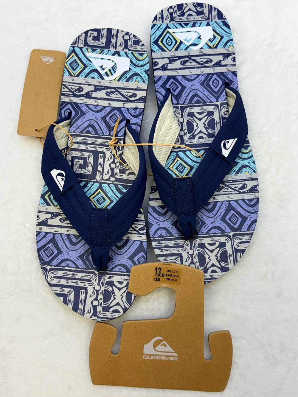 Quiksilver Navy & Light Blue Patterned Men's Thong Flip Flops Sandal
